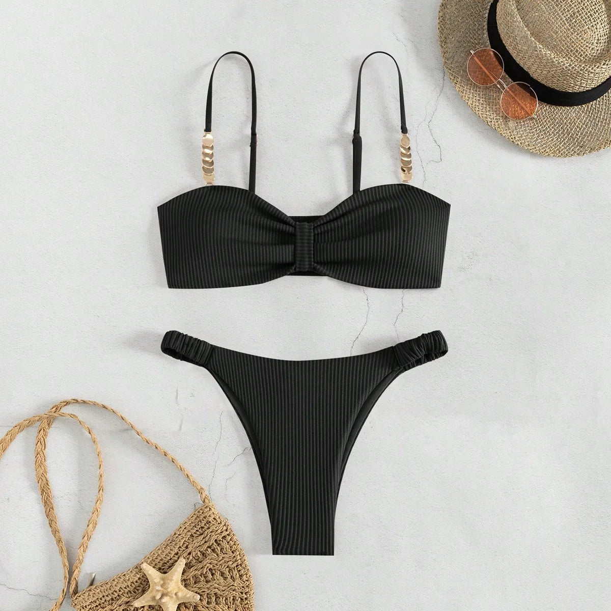 Sexy Front Bow Push Up Bikini Set 2026 Women Metal Strap Hollow Out Bra Pleate Thong Swimsuit Summer Bathing Suit White Swimwear