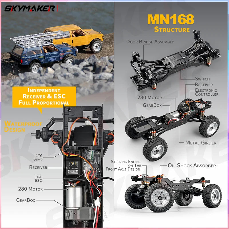 MN Model RC Car Mn168 1/12 Full Scale RTR 2.4G 4WD 280 Motor Proportional Off-Road Remote Control RC Truck Kids Toys Metal Parts