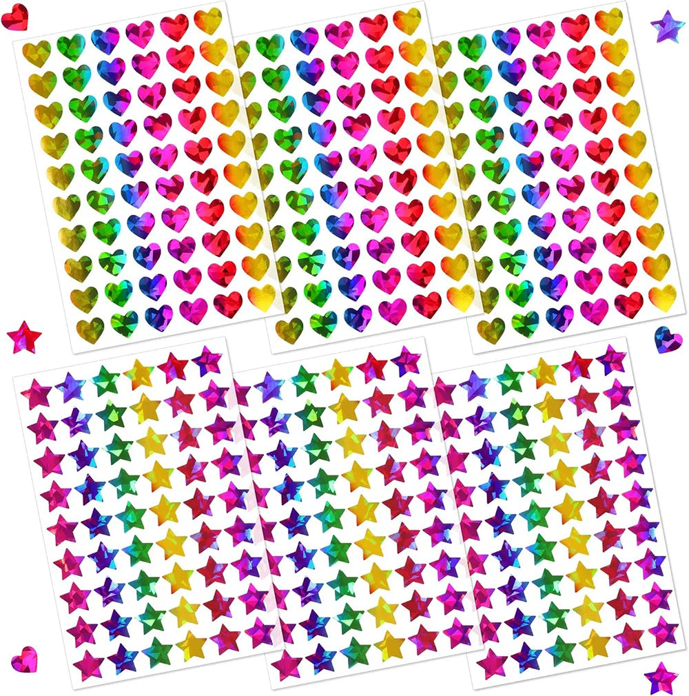 Kids Reward Sticker Stars Flowers Hearts Dots Sparkly Holographic Stickers Behavior Chart School Student Supplies DIY Decoration
