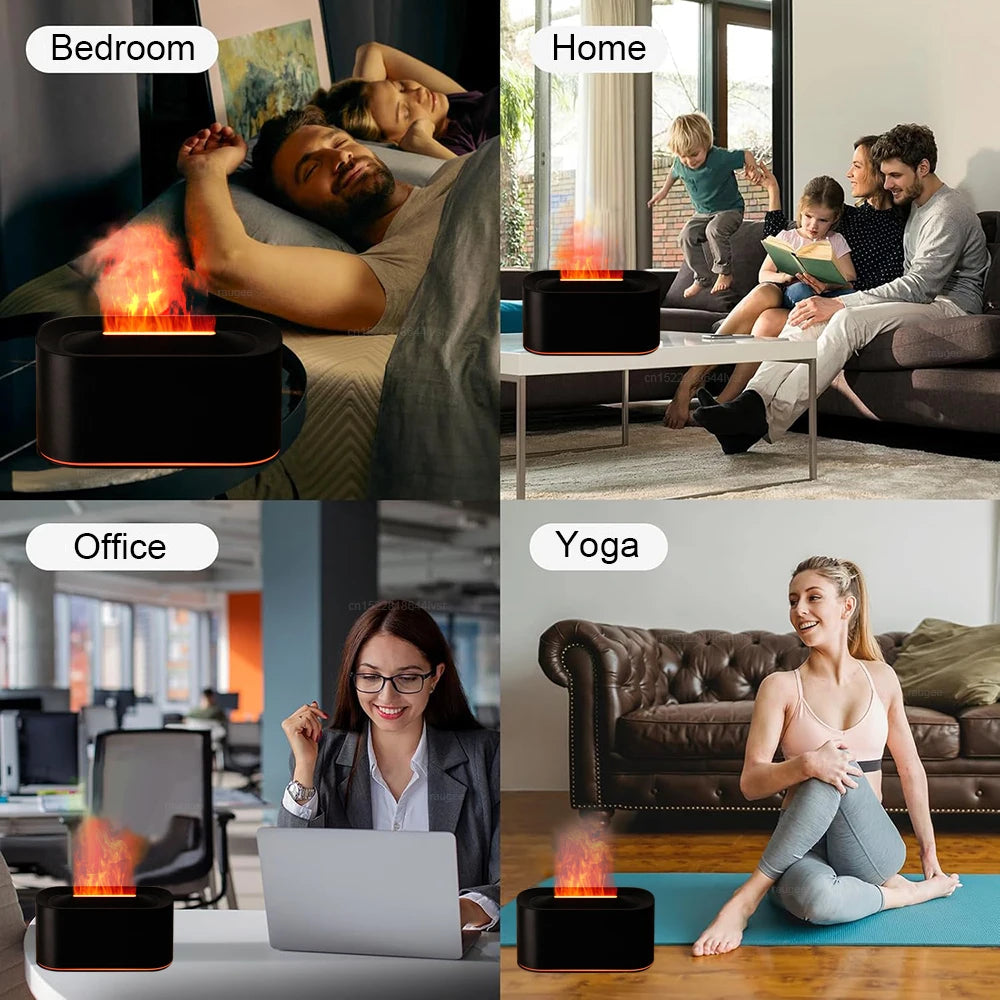 Aroma Humidifier Mini Air Humidifier Flame Essential Oils Diffuser for Home Room Ultrasonic Fragrance Diffuser with Night Light