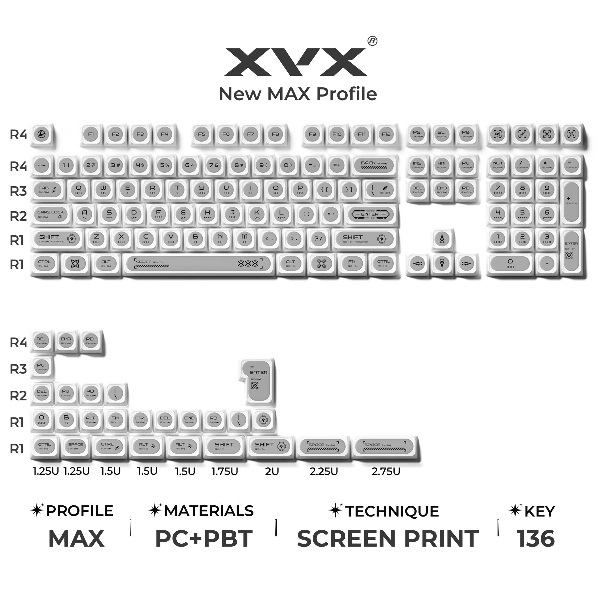 XVX White Shine Through Cats eye MAX Profile Dye-Sub PBT Keycap Set 136-Key