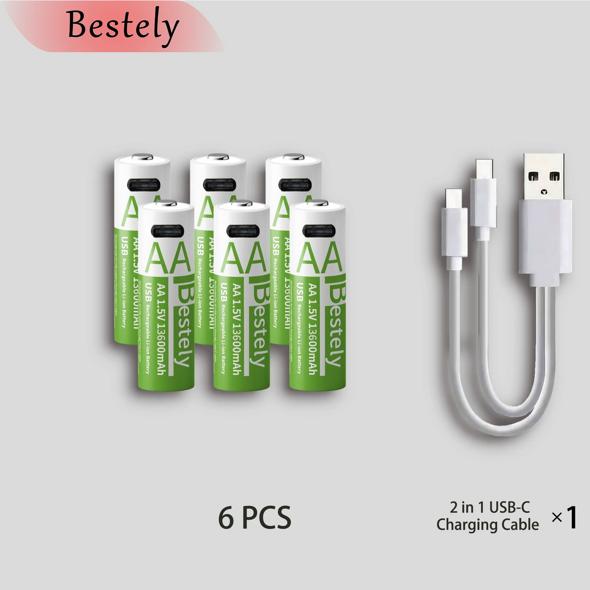 6 pcs batteries Color 1.5V AA USB Rechargeable Lithium Battery 13600mAh