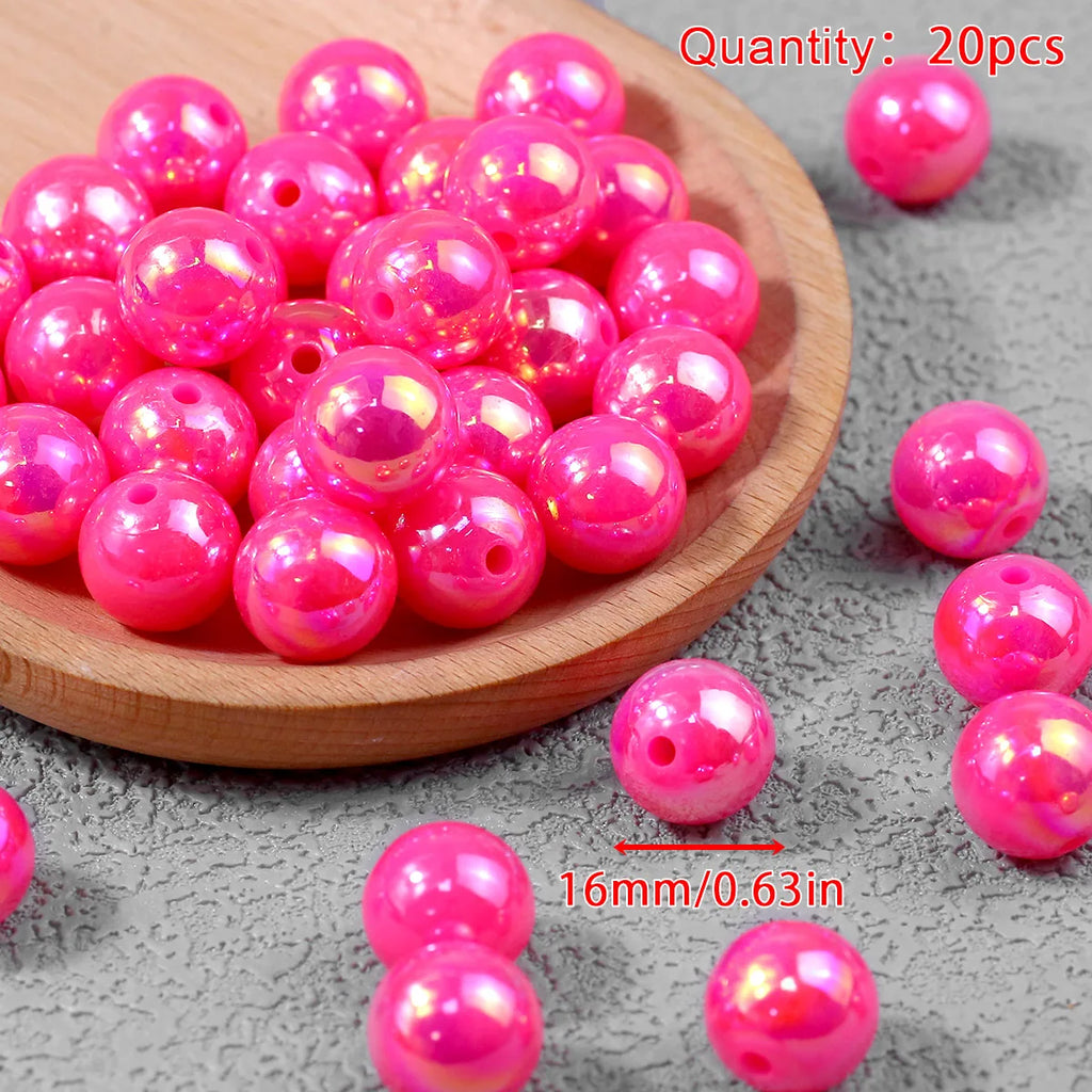 Pen Beaded Acrylic Round Loose Beads AB Color 16mm 20Pcs for Jewelry Making Handmade Craft Supplies Bracelet Necklace Earring