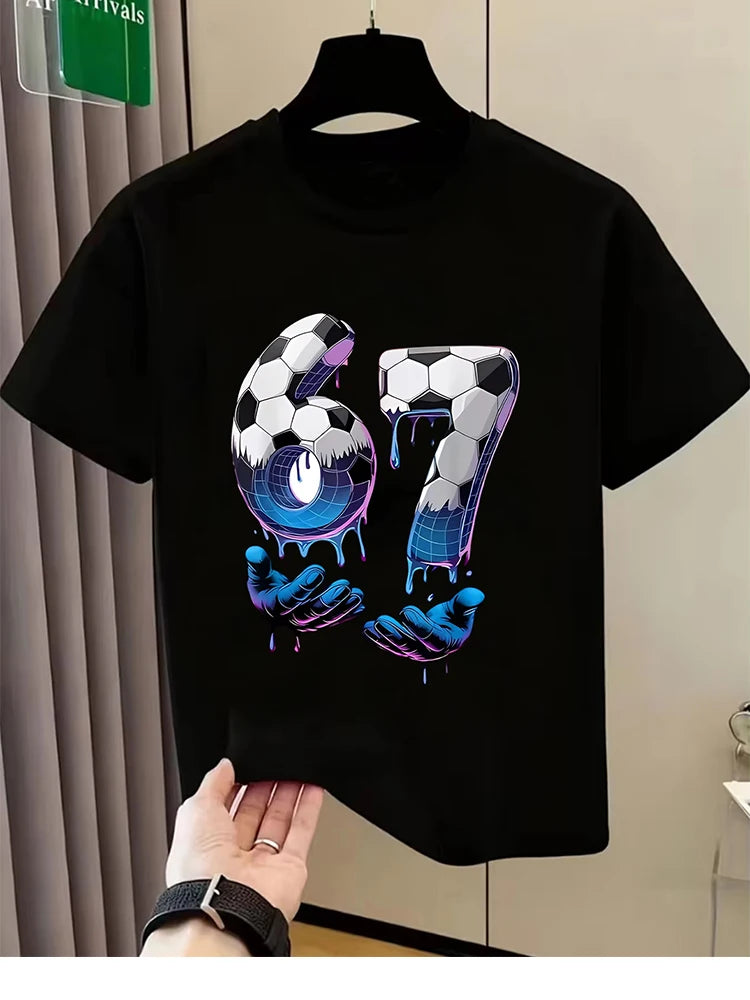 Kids Black 67 Sports Themed T-Shirt, Soft Cotton, Everyday Wear for Boys & Girlsdf0193