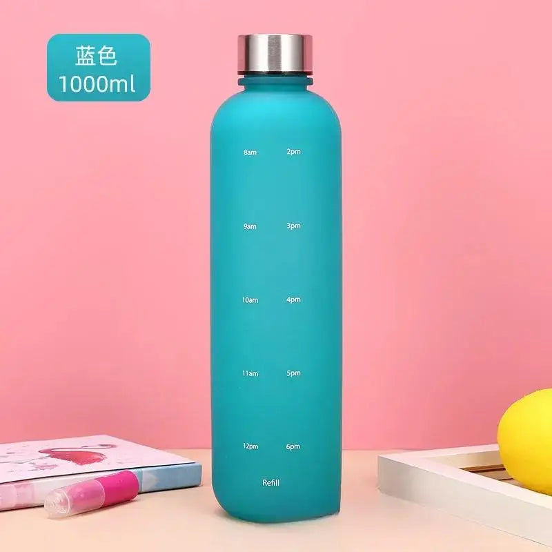 New 1L Water Bottle with Time Stamp BPA Free Reusable Fitness Sports Outdoor Travel Leakproof Water Cup Frosted Kettle