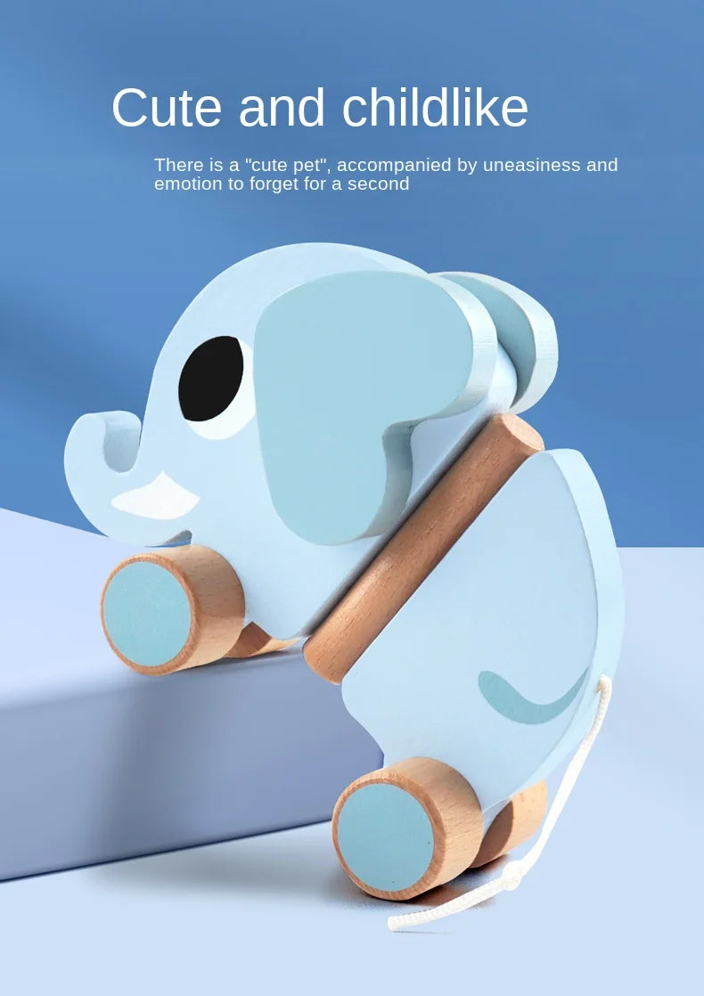 Wooden Children's Elephant Pulling Rope Cart, Towing Toys, Baby Boy and Baby Girl Toddler, Children's Gifts, Early Education Toy