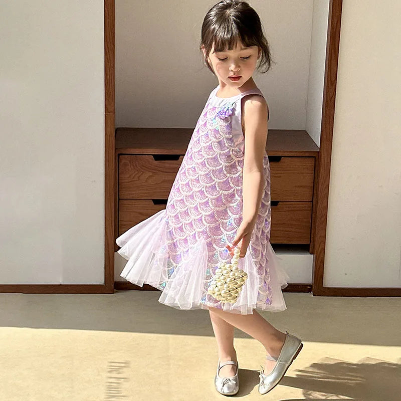 Girls Clothes Sequins Little Mermaid Fishtail Kids Dress Children Princess Dress For Prom Birthday Party Casual Holiday Costume