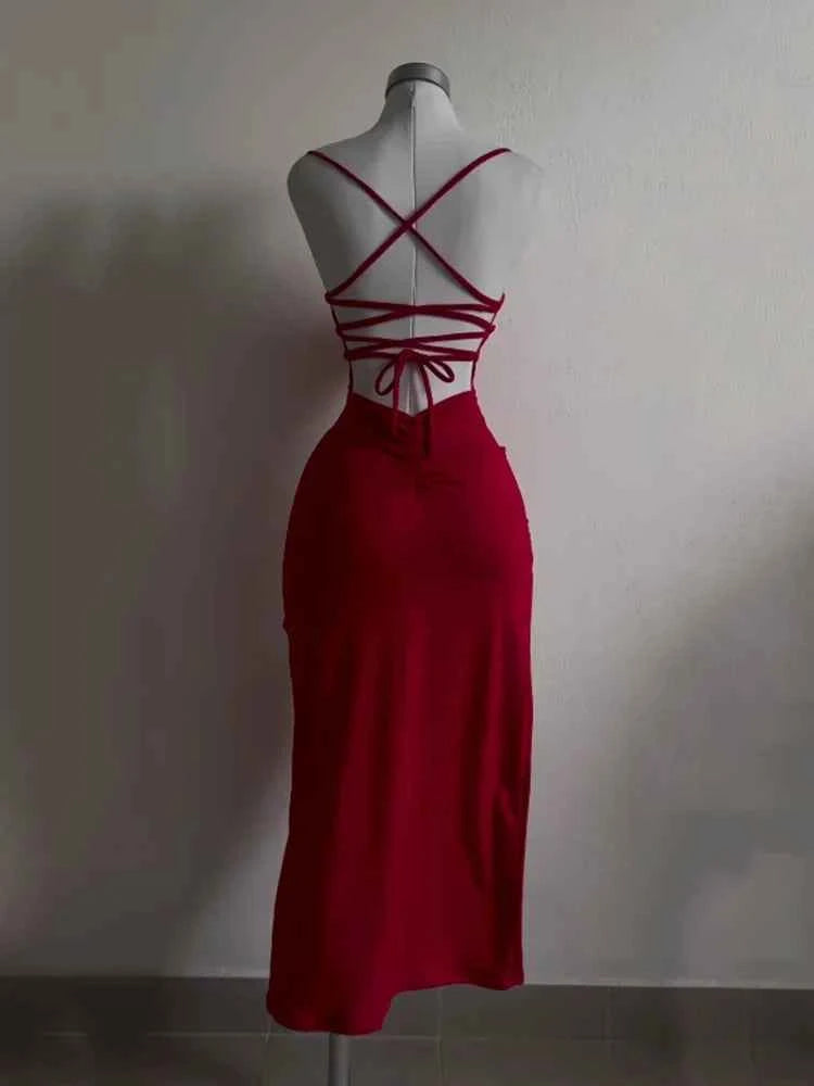 2025 explosive new dress summer high sensibility halter strap Spice Girl bag hip dress