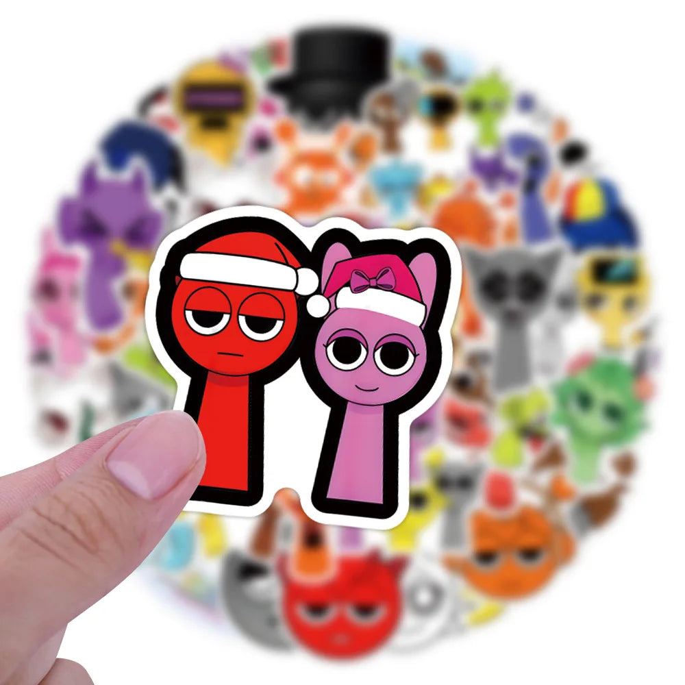 55pcs Funny Game Cartoon Incredibox Sprunki Stickers for Decorative Stationery Handbook Luggage Water Cup Laptop Sticker