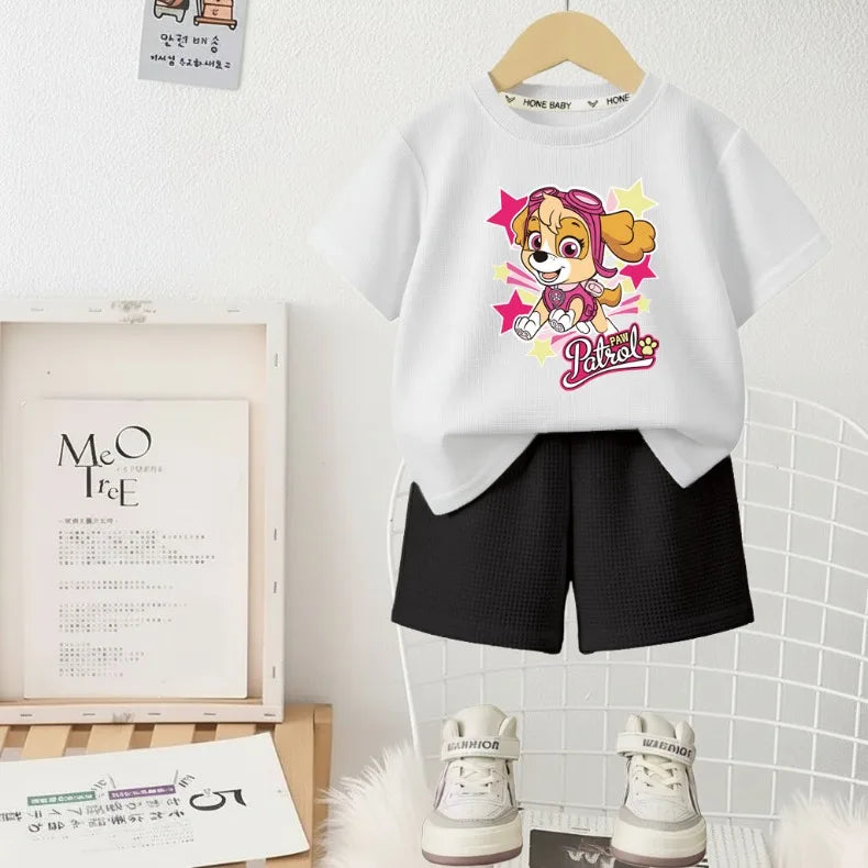 PAW Patrol Printed Summer Girls Casual Outfits Children's Shorts Sets Kids T Shirt and Shorts Two Piece Set Outdoor Sportwear