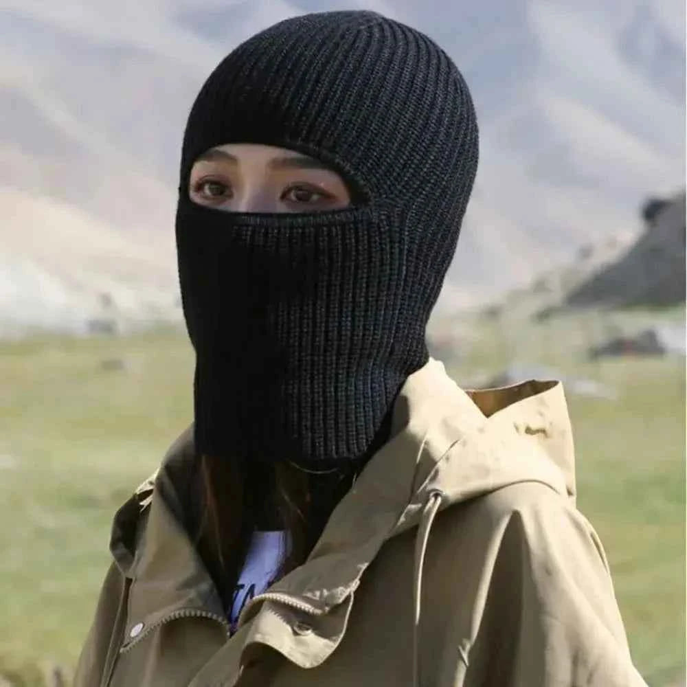 2 in1 Winter Mask Beanies Hats Warm Knitted Balaclava Hats Windproof Solid Full Face Ski Bonnet Tactical Cycling Earmuffs Cap