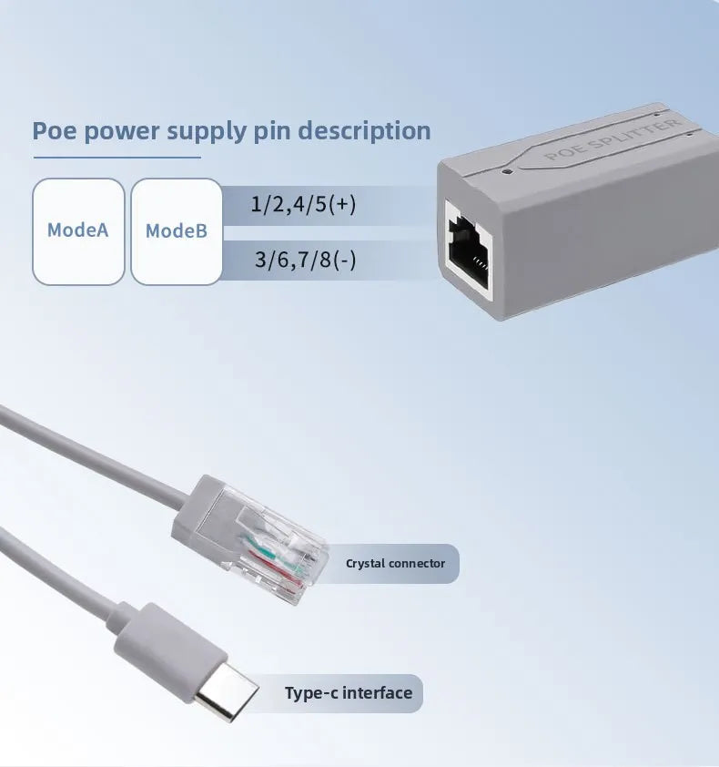 100Mbps 48V To 5V POE Splitter Standard Isolated Type-C USB Power Supply Module POE Splitter