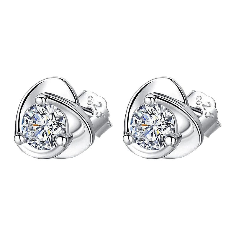 Genuine 925 Sterling Silver Fshion Jewelry Crystal Heart Stud Earrings For Women New XY0208