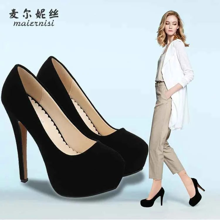 Women Pumps Fashion Flock Womens Sandals 14cm Platform Wedding Pumps Casual Thin Heels Womens Shoes