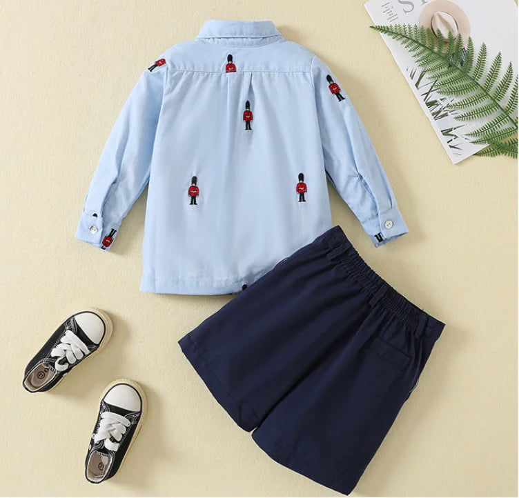 Baby Boys Birthday Party Outfits Children Formal Long Sleeve Shirts and Shorts Two Piece Suits Kids Spanish Clothing Toddler Set