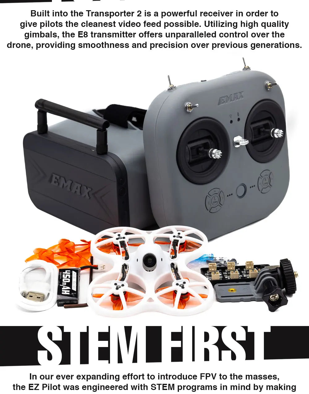 Emax EZ Pilot Pro 80mm 3inch Indoor FPV Racing Drone RTF with E8 Transmitter Transporter 2 Goggles