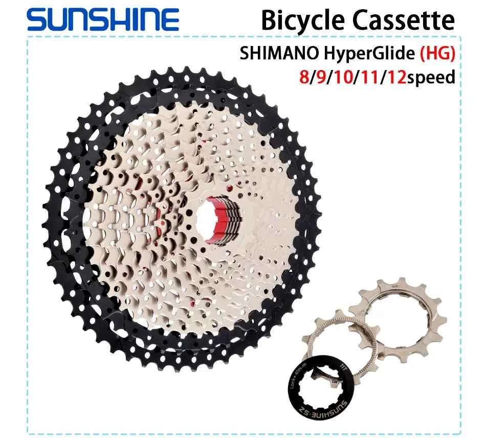 SUNSHINE Bicycle Cassette 8/9/10/11/12Speed Freewheel HG Structure Sprocket 32/36T/40T/42T/46T/50T/52T Flywheel For SHIMANO/SRAM
