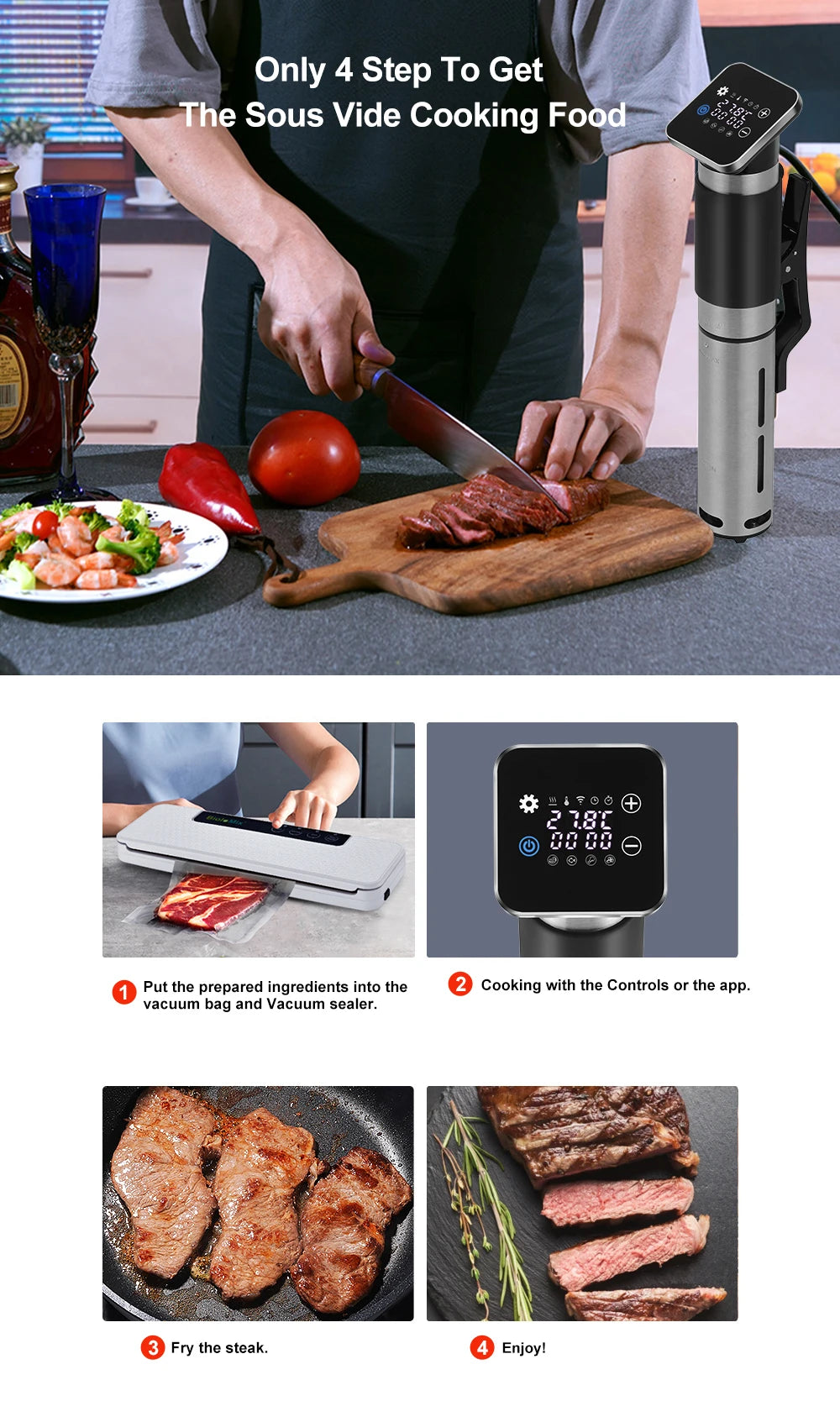 BioloMix 5th Generation WiFi Smart APP Control Sous Vide Cooker Stainless Steel IPX7 Waterproof Thermal Immersion Circulator
