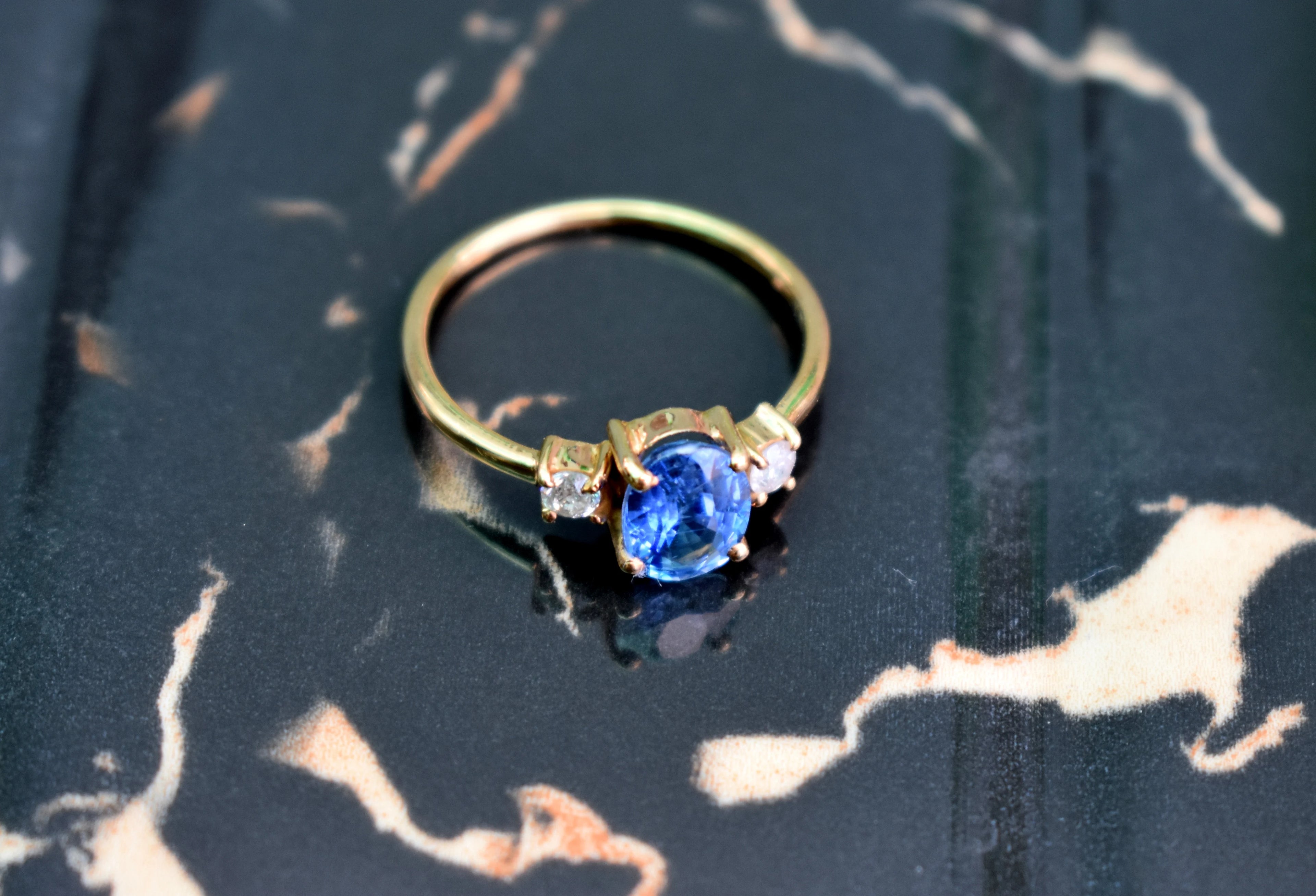 18K Yellow Gold Tanzanite Ring Handmade  Bezel Setting Ethnic Jewelry