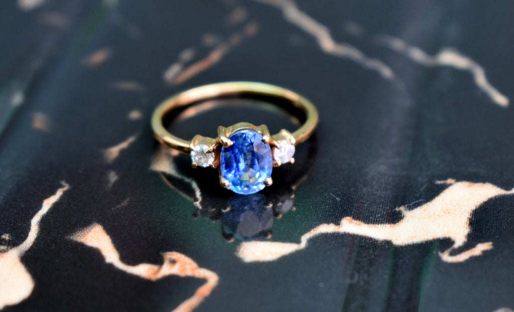 18K Yellow Gold Tanzanite Ring Handmade  Bezel Setting Ethnic Jewelry