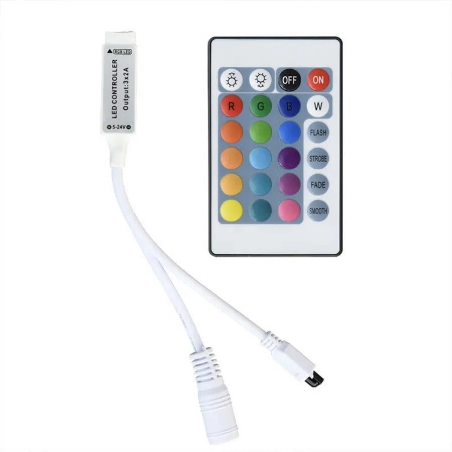 24 Keys DC12V Dual Connectors Output IR Remote RGB Controller Lamp Dimmer for 10M 5M 3528 2835 5050 LED Strip Light