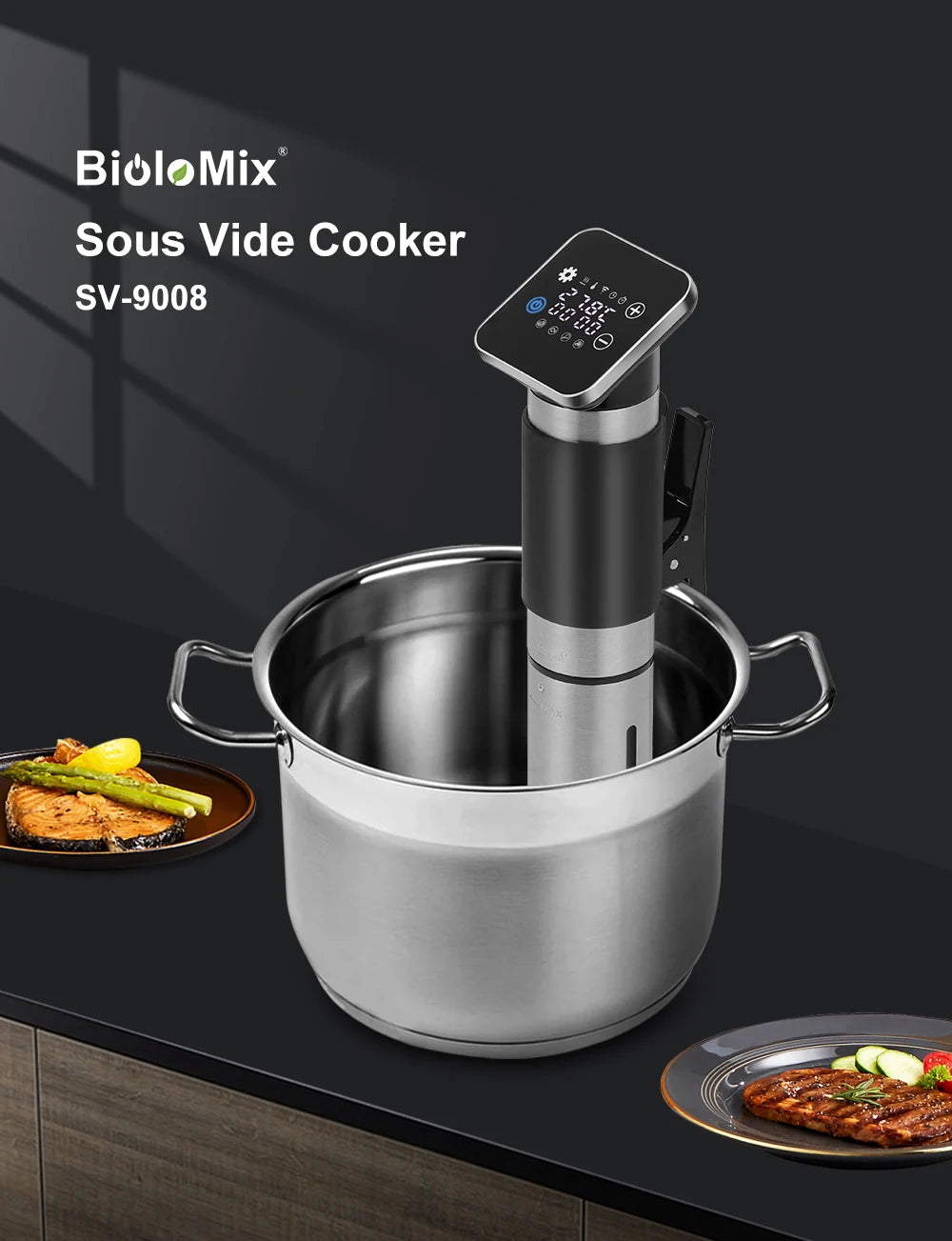 BioloMix 5th Generation WiFi Smart APP Control Sous Vide Cooker Stainless Steel IPX7 Waterproof Thermal Immersion Circulator