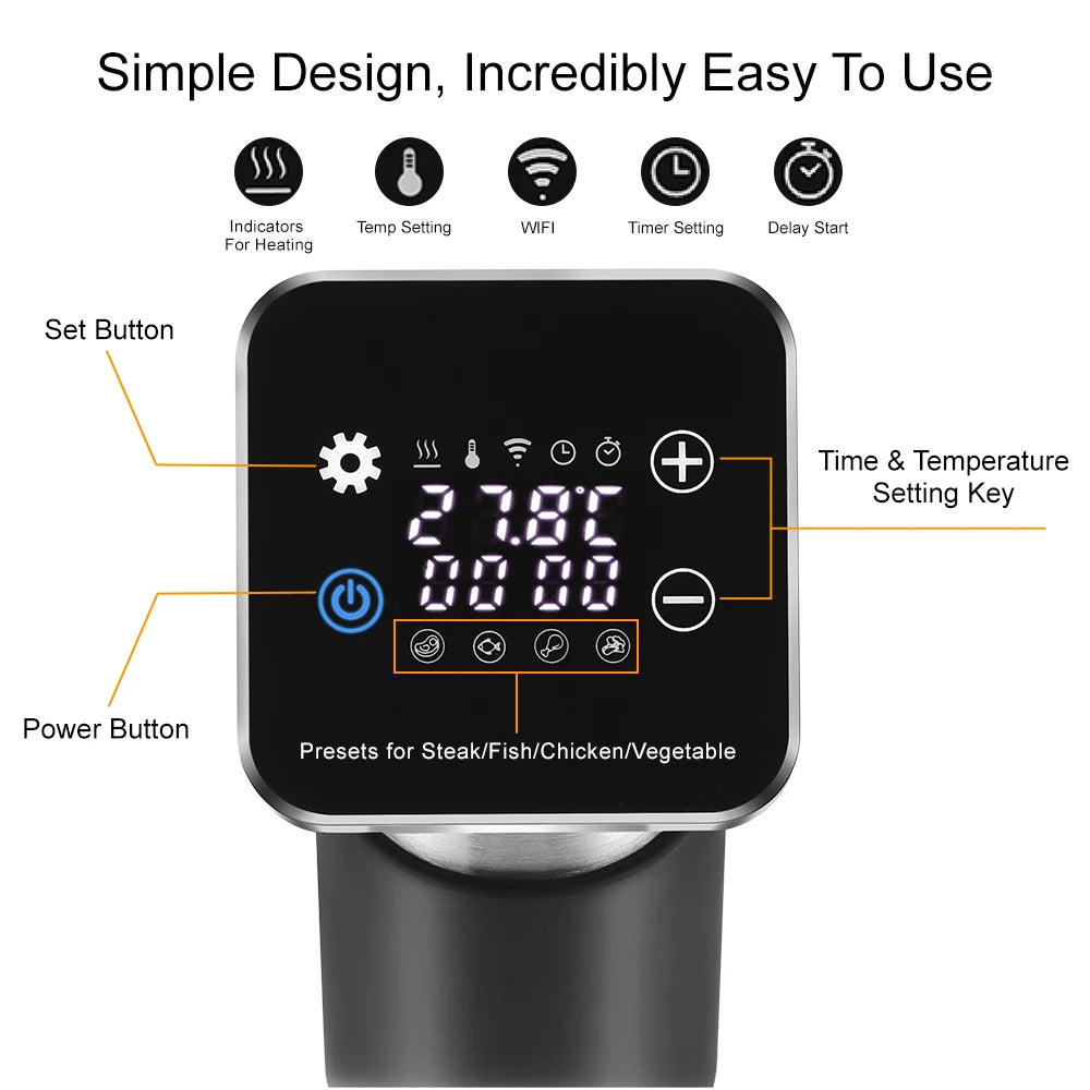 BioloMix 5th Generation WiFi Smart APP Control Sous Vide Cooker Stainless Steel IPX7 Waterproof Thermal Immersion Circulator