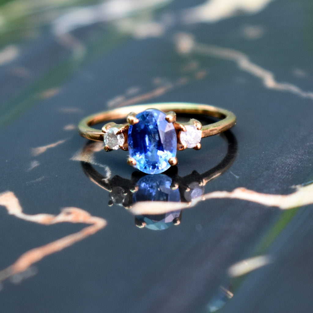 18K Yellow Gold Tanzanite Ring Handmade  Bezel Setting Ethnic Jewelry