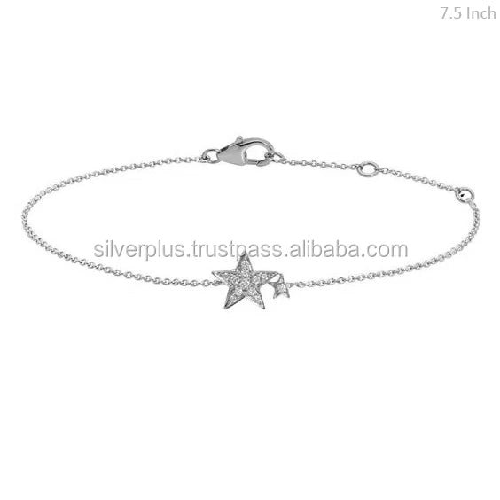 Solid 14K Yellow Gold SI Clarity G-H Color Diamond Star Charm Chain Bracelet Genuine Gold Jewelry Wholesale
