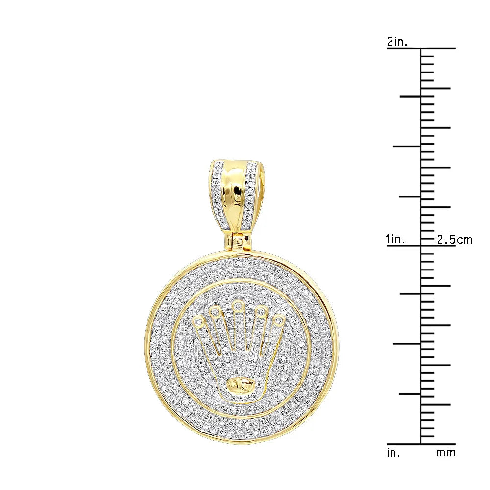 Natural Crown Diamond Hip Hop Pendant for Men's 14k Gold 1.60 Carat Round Brilliant Cut SI1-SI2 Clarity in Fine Jewelry