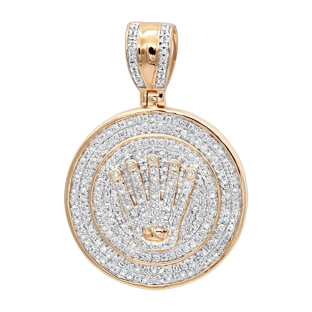Natural Crown Diamond Hip Hop Pendant for Men's 14k Gold 1.60 Carat Round Brilliant Cut SI1-SI2 Clarity in Fine Jewelry