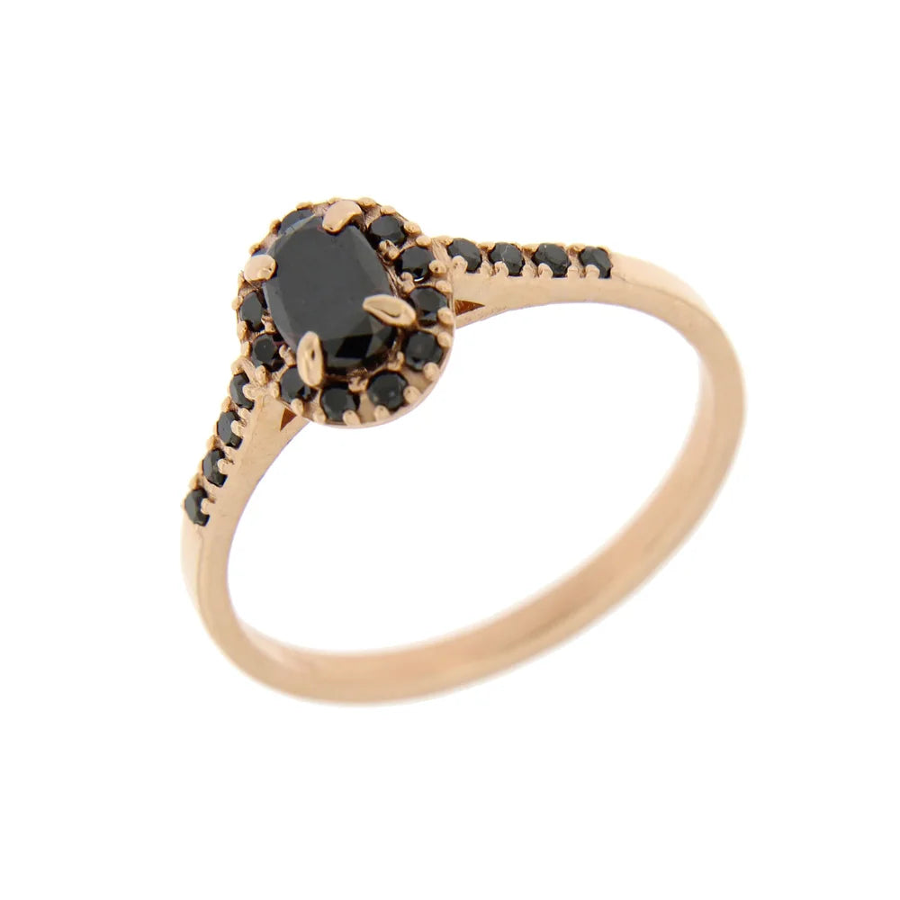 1.20 Carat Oval Shape Black Diamond Halo Engagement Ring 14k Rose Gold  Black Oval Diamond Halo Wedding Ring