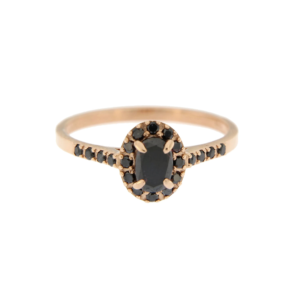 1.20 Carat Oval Shape Black Diamond Halo Engagement Ring 14k Rose Gold  Black Oval Diamond Halo Wedding Ring
