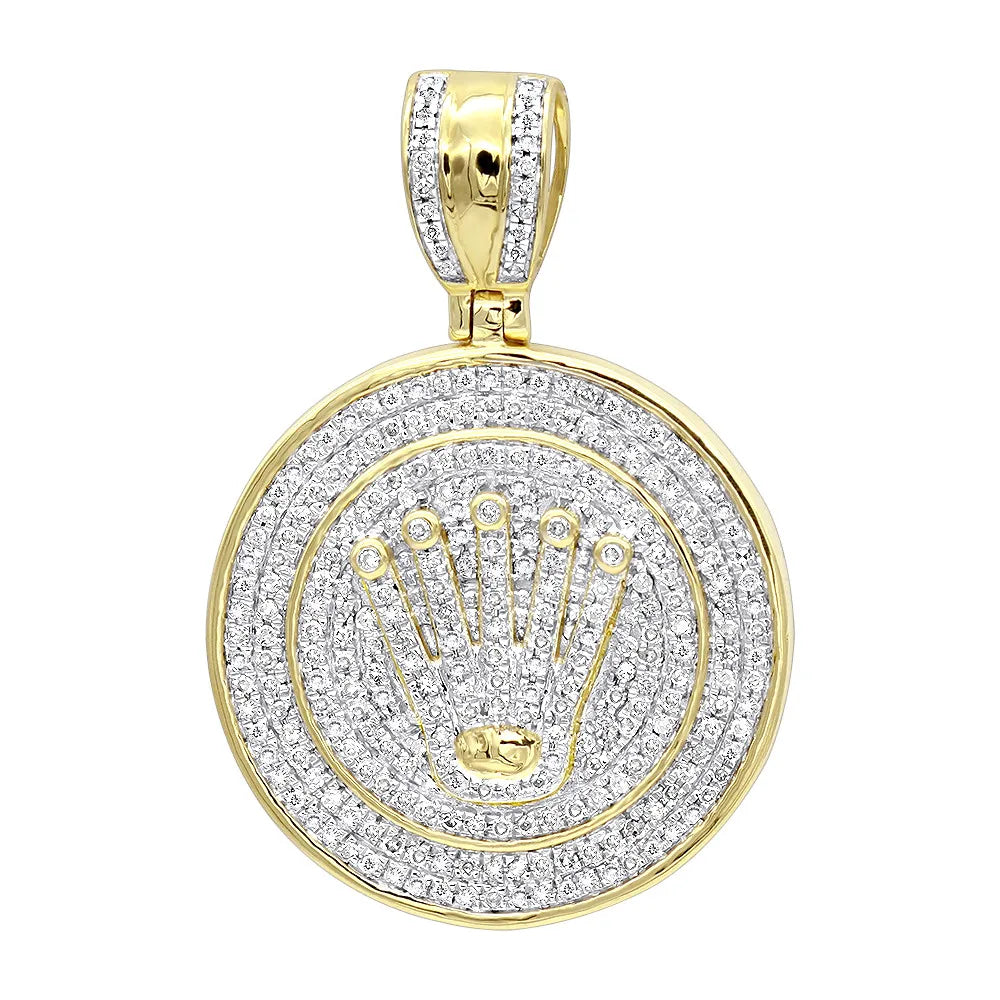 Natural Crown Diamond Hip Hop Pendant for Men's 14k Gold 1.60 Carat Round Brilliant Cut SI1-SI2 Clarity in Fine Jewelry