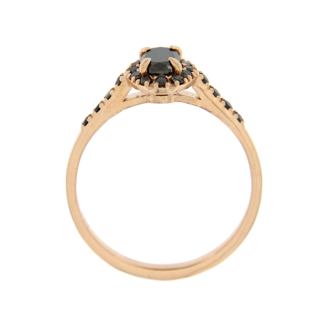 1.20 Carat Oval Shape Black Diamond Halo Engagement Ring 14k Rose Gold  Black Oval Diamond Halo Wedding Ring