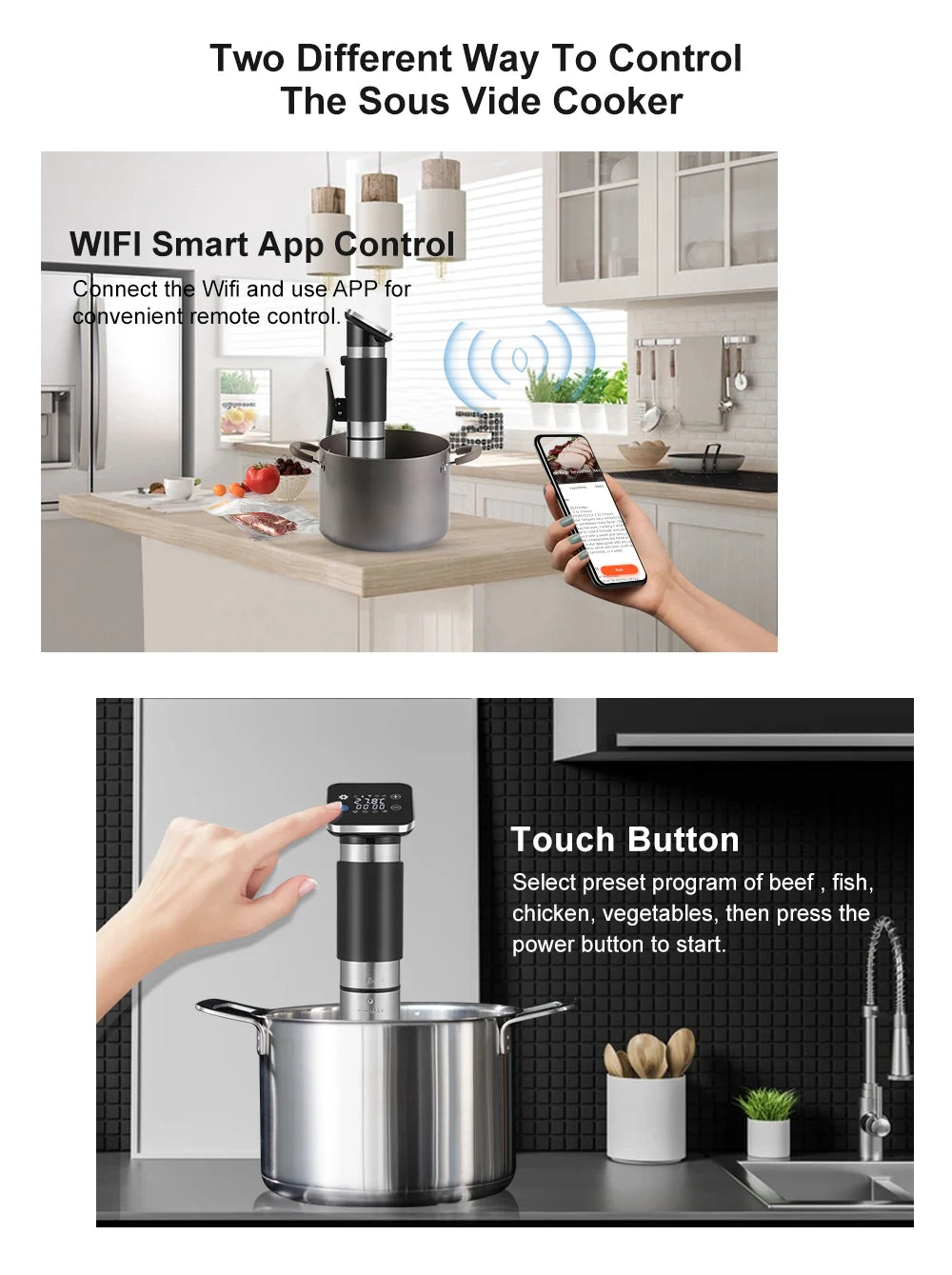 BioloMix 5th Generation WiFi Smart APP Control Sous Vide Cooker Stainless Steel IPX7 Waterproof Thermal Immersion Circulator