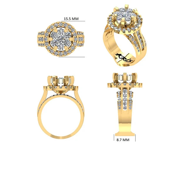 Exclusive Women's Hip Hop Engagement Ring 14K Yellow Gold Natural Round Brilliant Cut Lab Grown Diamond Moissanite IGI Certified