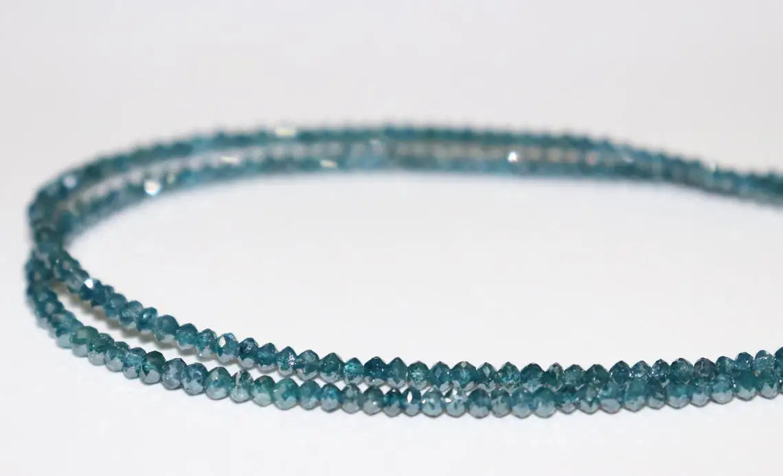 AAA Grade Natural Blue Diamond Faceted Rondelle Beads 1.8-2.2mm 11.5 Carat 38cm Strand Length Hole Diameter 0.5mm Indian Gem