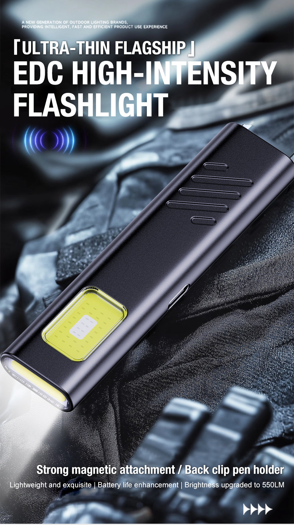 Security flashing work light warning light strong light mini portable outdoor maintenance emergency EDC flashlight knife cap cli