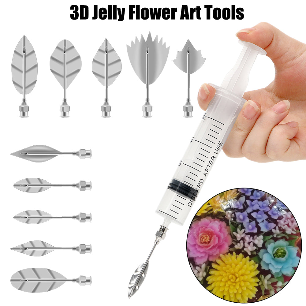 Jelly Cake Jello Gelatin Tools 3D Jelly Flower Art Tools Cake Decorating Tools 10 pcs Pudding Nozzle +1 Syringe Tools