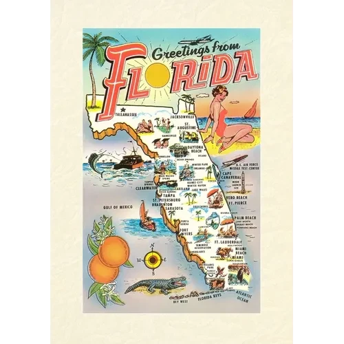 Vintage Lined Notebook Greetings from Florida, Map - Paperback
