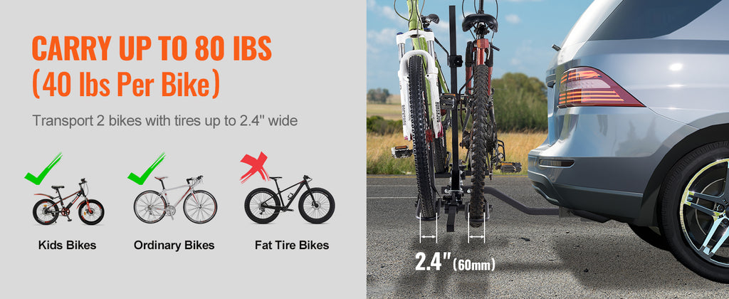 SucceBuy Hitch Mount Bike Rack, 2/4-Bike Platform Style 80/160/150 LBS Bike Rack Hitch Titling and Folding Bike Carrier for Car