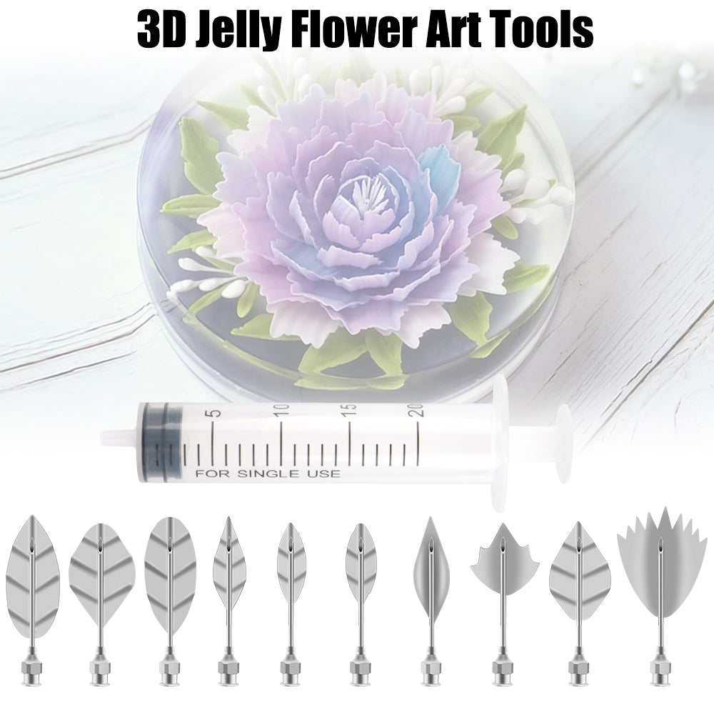 Jelly Cake Jello Gelatin Tools 3D Jelly Flower Art Tools Cake Decorating Tools 10 pcs Pudding Nozzle +1 Syringe Tools