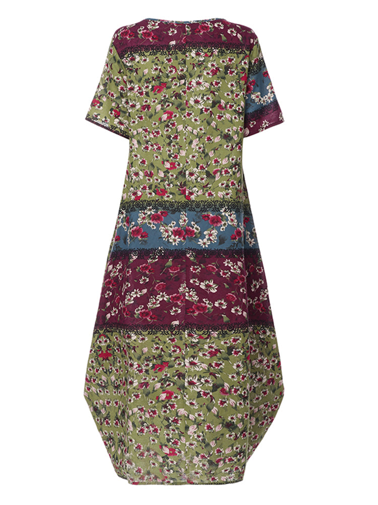 ZANZEA Summer Maxi Dress Women's Vintage Printed Sundress Casual Loose Short Sleeve Vestidos Vacation High Waist Robe Femme 2024