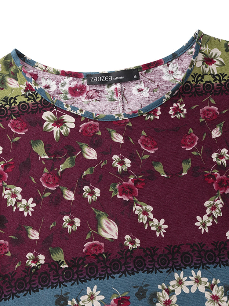 ZANZEA Summer Maxi Dress Women's Vintage Printed Sundress Casual Loose Short Sleeve Vestidos Vacation High Waist Robe Femme 2024
