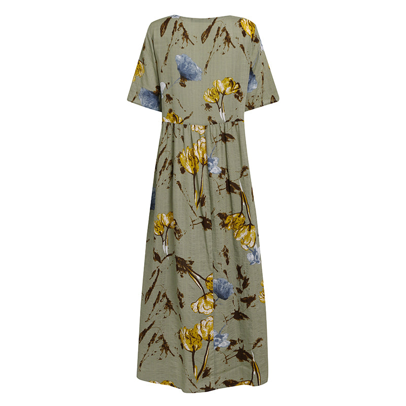 ZANZEA Summer Maxi Dress Women's Vintage Printed Sundress Casual Loose Short Sleeve Vestidos Vacation High Waist Robe Femme 2024