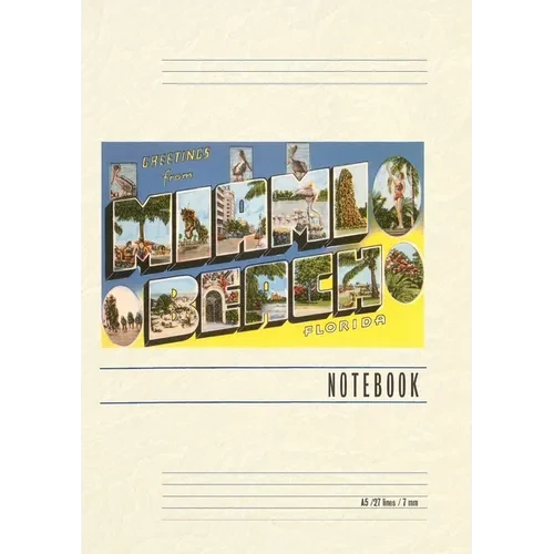 Vintage Lined Notebook Greetings from Miami Beach, Florida - Paperback